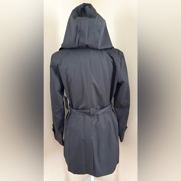 London Fog NWT Women’s M Single Breasted Tie Waist Removable Hood Trench Coat - Picture 5 of 10